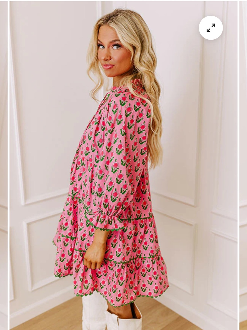 Entro Pink & Green Floral Cotton Mini Dress Sz M - Picture 13 of 14